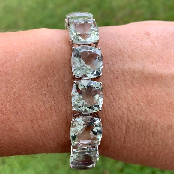 Paul Deasy Sterling Silver Cushion Cut Prasiolite Huge Tennis Bracelet - Picture 3 of 17
